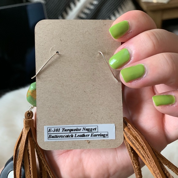 NWT • leather tassel turquoise nugget earrings - Picture 4 of 4